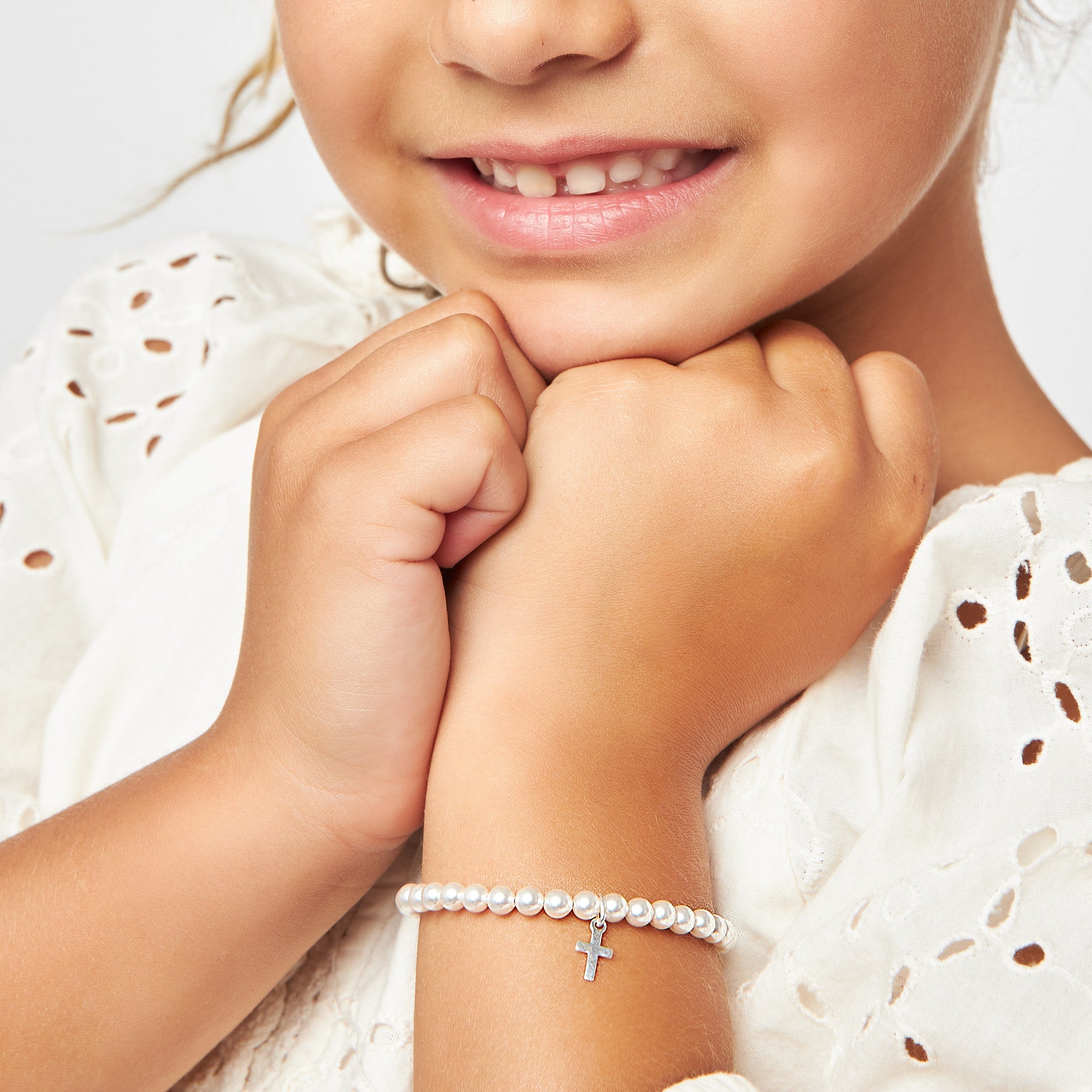 Freshwater Pearl & Swarovski Crystal Children's Bracelet with Sterling  Silver Cross Charm - Clothed with Truth