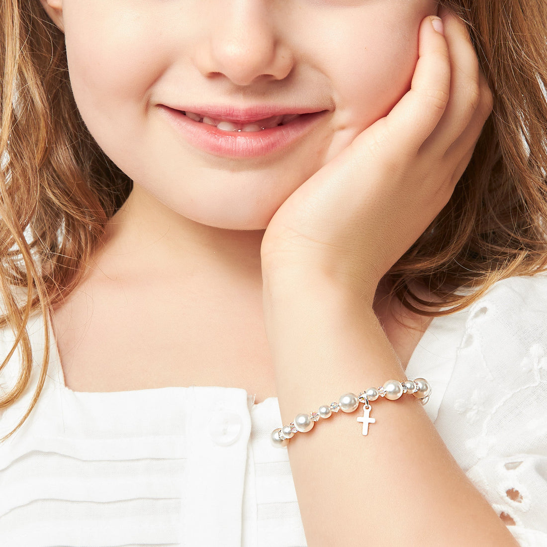 Elegant Pearls and Encrusted Stones Design Silver Bracelet