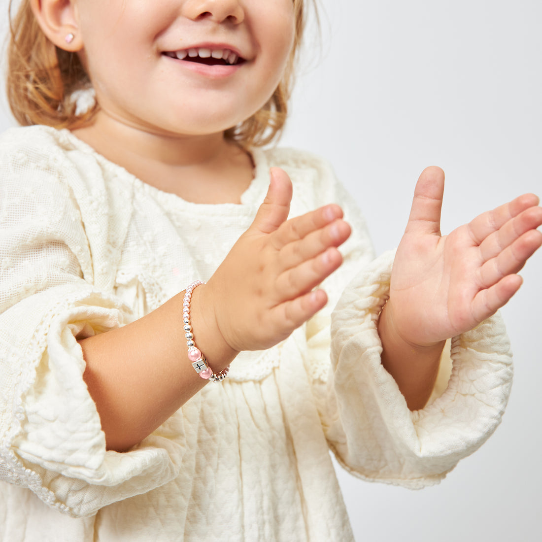 Sterling Silver Beads Box Cross Pink Pearl Bracelet for Girls - Baptism Gifts