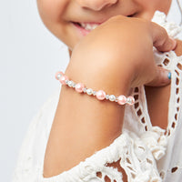 Sterling Silver Bracelet for Girls with Pink & White Pearls & Clear Crystals