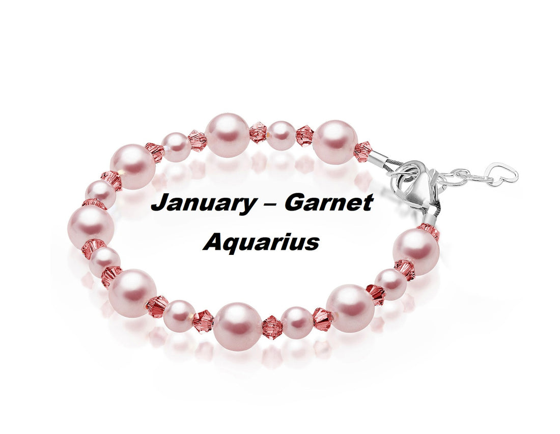 Personalized Birthstone Bracelets for Girls -White and Rose Simulated Austrian Pearls Crystals, Sterling Silver Initial Charm Bracelet Jewelry for Babies to teens, Customized Alphabet Letters