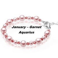 Personalized Birthstone Bracelets for Girls -White and Rose Simulated Austrian Pearls Crystals, Sterling Silver Initial Charm Bracelet Jewelry for Babies to teens, Customized Alphabet Letters