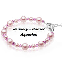 Personalized Birthstone Bracelets for Girls -White and Rose Simulated Austrian Pearls Crystals, Sterling Silver Initial Charm Bracelet Jewelry for Babies to teens, Customized Alphabet Letters