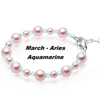 Personalized Birthstone Bracelets for Girls -White and Rose Simulated Austrian Pearls Crystals, Sterling Silver Initial Charm Bracelet Jewelry for Babies to teens, Customized Alphabet Letters