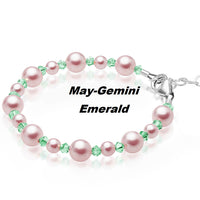 Personalized Birthstone Bracelets for Girls -White and Rose Simulated Austrian Pearls Crystals, Sterling Silver Initial Charm Bracelet Jewelry for Babies to teens, Customized Alphabet Letters