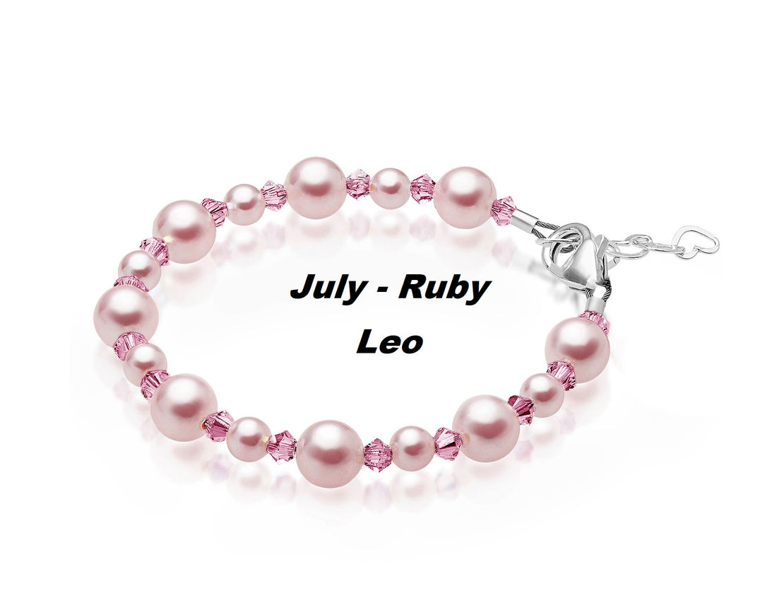 Personalized Birthstone Bracelets for Girls -White and Rose Simulated Austrian Pearls Crystals, Sterling Silver Initial Charm Bracelet Jewelry for Babies to teens, Customized Alphabet Letters