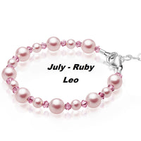 Personalized Birthstone Bracelets for Girls -White and Rose Simulated Austrian Pearls Crystals, Sterling Silver Initial Charm Bracelet Jewelry for Babies to teens, Customized Alphabet Letters