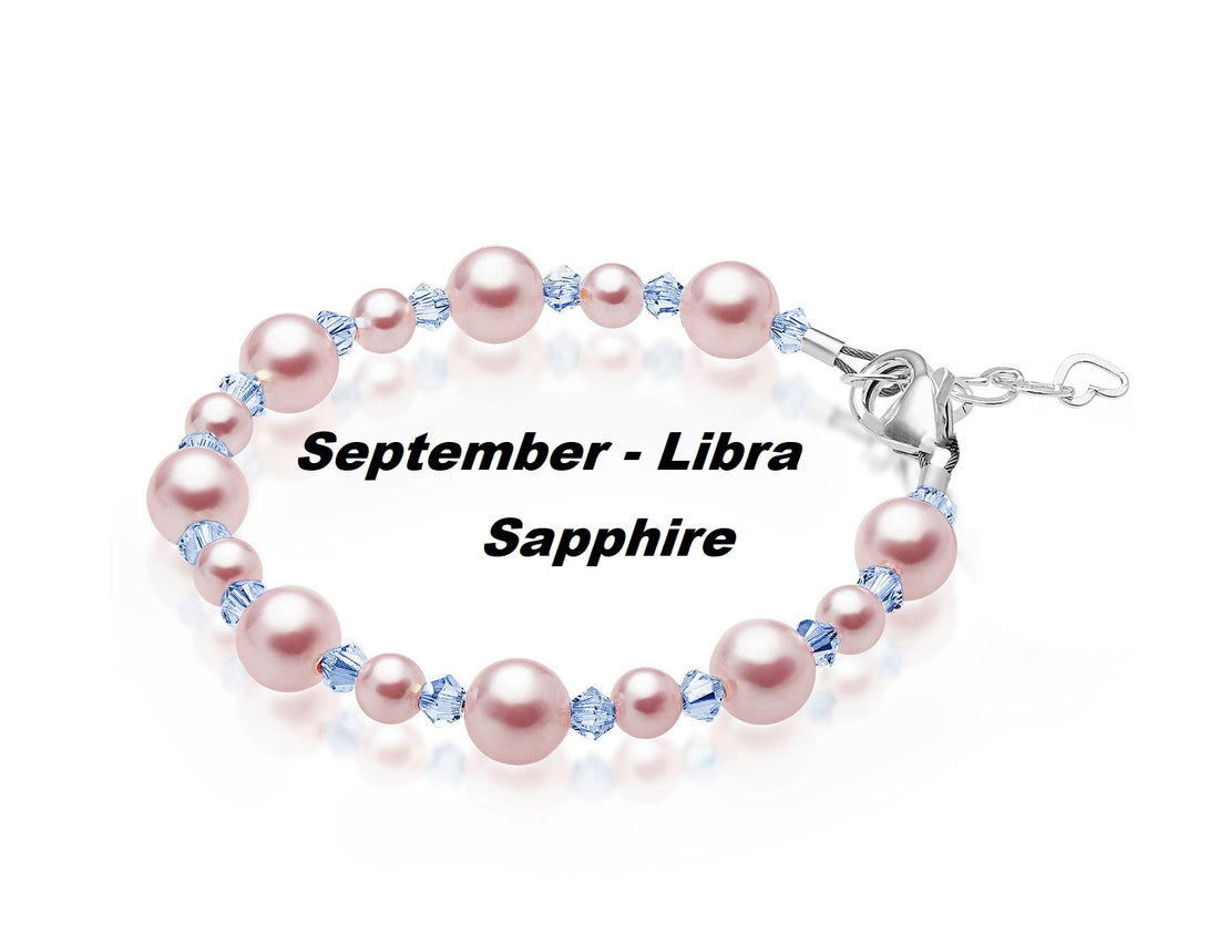 Personalized Birthstone Bracelets for Girls -White and Rose Simulated Austrian Pearls Crystals, Sterling Silver Initial Charm Bracelet Jewelry for Babies to teens, Customized Alphabet Letters