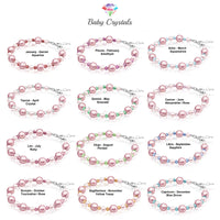 Personalized Birthstone Bracelets for Girls -White and Rose Simulated Austrian Pearls Crystals, Sterling Silver Initial Charm Bracelet Jewelry for Babies to teens, Customized Alphabet Letters