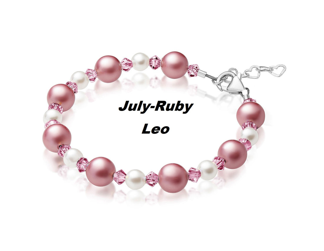 Personalized Birthstone Bracelets for Girls -White and Rose Simulated Austrian Pearls Crystals, Sterling Silver Initial Charm Bracelet Jewelry for Babies to teens, Customized Alphabet Letters