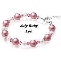 Personalized Birthstone Bracelets for Girls -White and Rose Simulated Austrian Pearls Crystals, Sterling Silver Initial Charm Bracelet Jewelry for Babies to teens, Customized Alphabet Letters