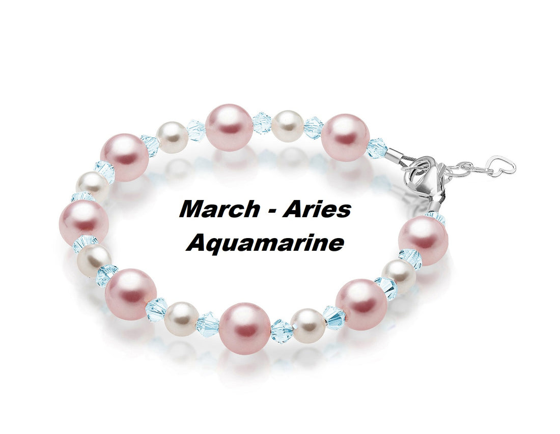 Personalized Birthstone Bracelets for Girls -Simulated Austrian Pearls, Sterling Silver Initial Charm Bracelet Jewelry for Babies to Teens - Custom Alphabet Letters, Austrian Birthstone Crystals