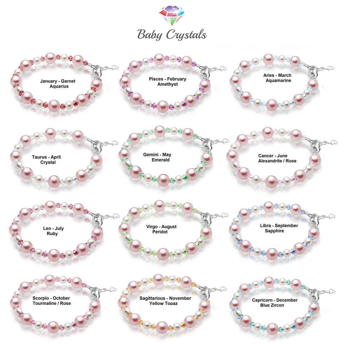 Personalized Birthstone Bracelets for Girls -Simulated Austrian Pearls, Sterling Silver Initial Charm Bracelet Jewelry for Babies to Teens - Custom Alphabet Letters, Austrian Birthstone Crystals