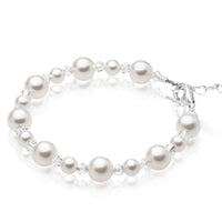 Infant Baby Girl Bracelet with White Pearls & Clear Crystals